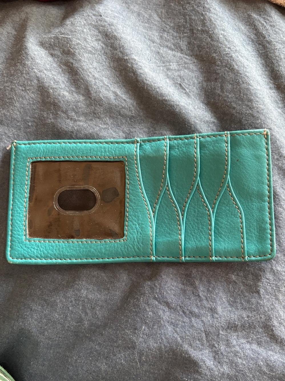 Tignanello Turquoise Leather Zip Card Holder